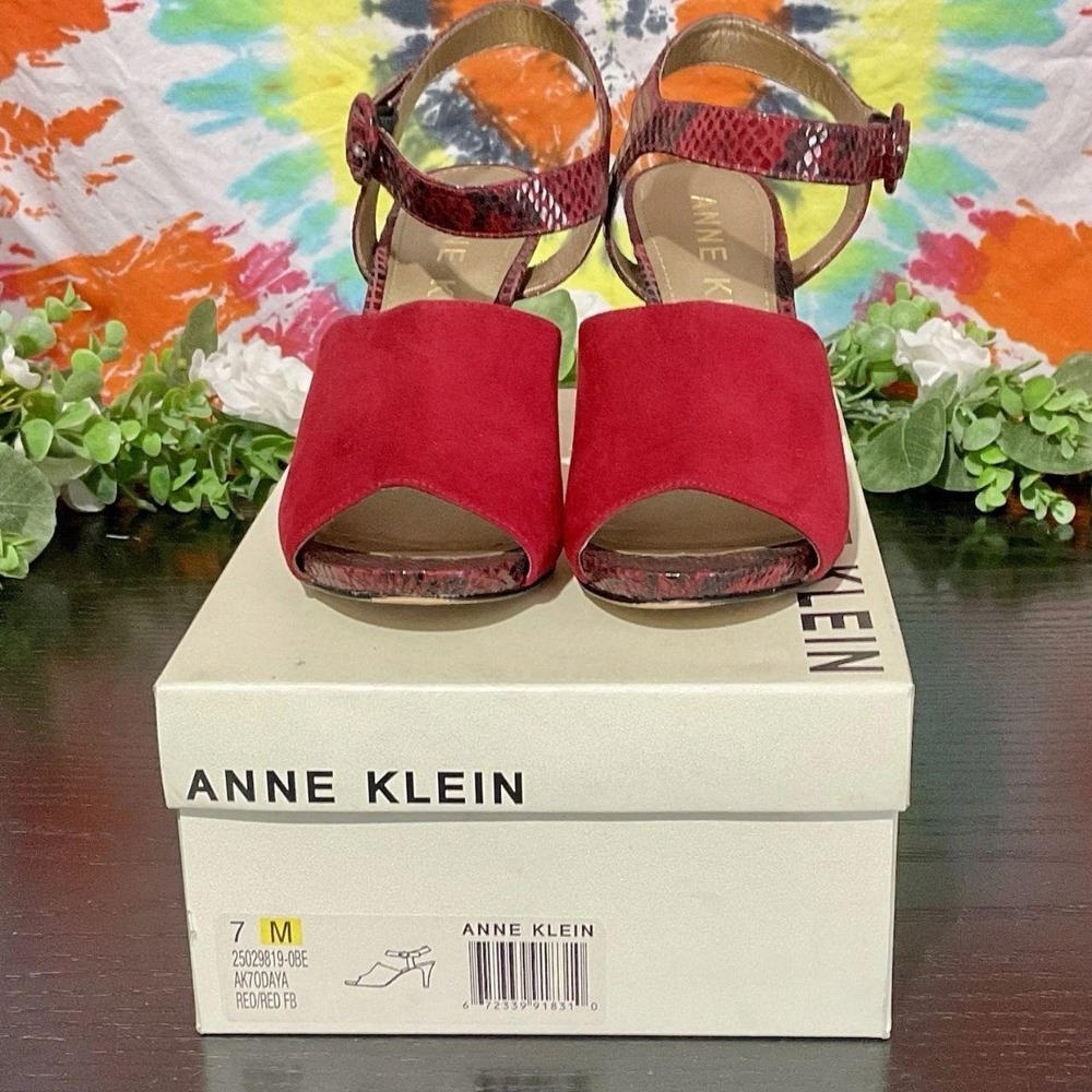 Anne Klein AK70DAYA Women's 7M Red Snakeskin Open Toe High Heels